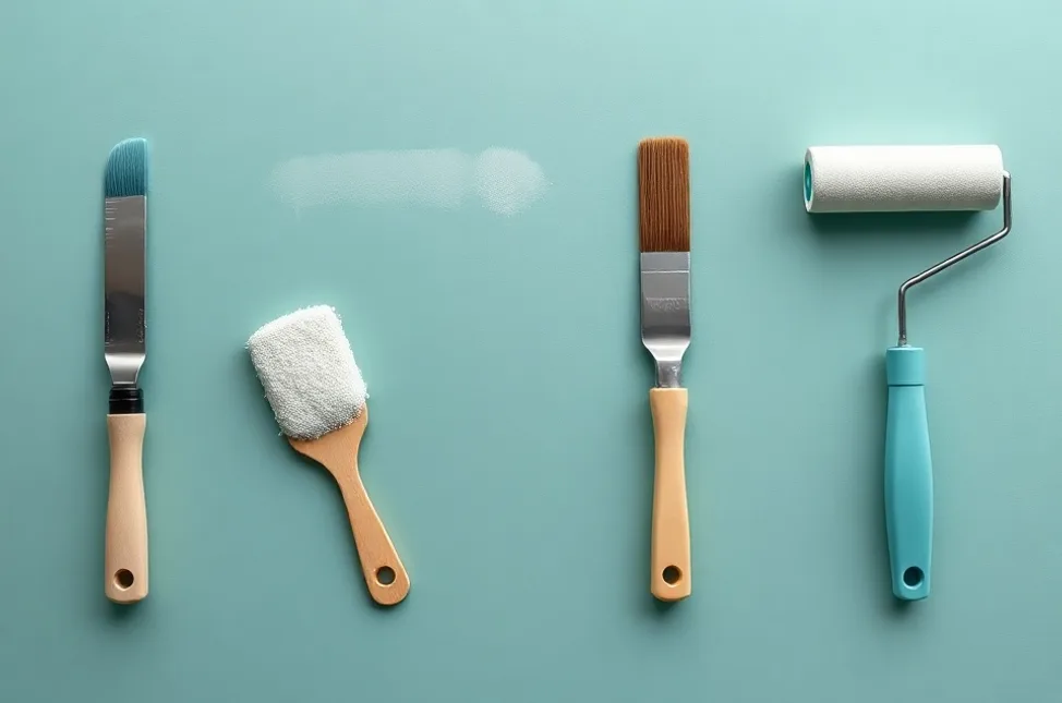 Outils de peinture disposés dans l'ordre des étapes du chantier